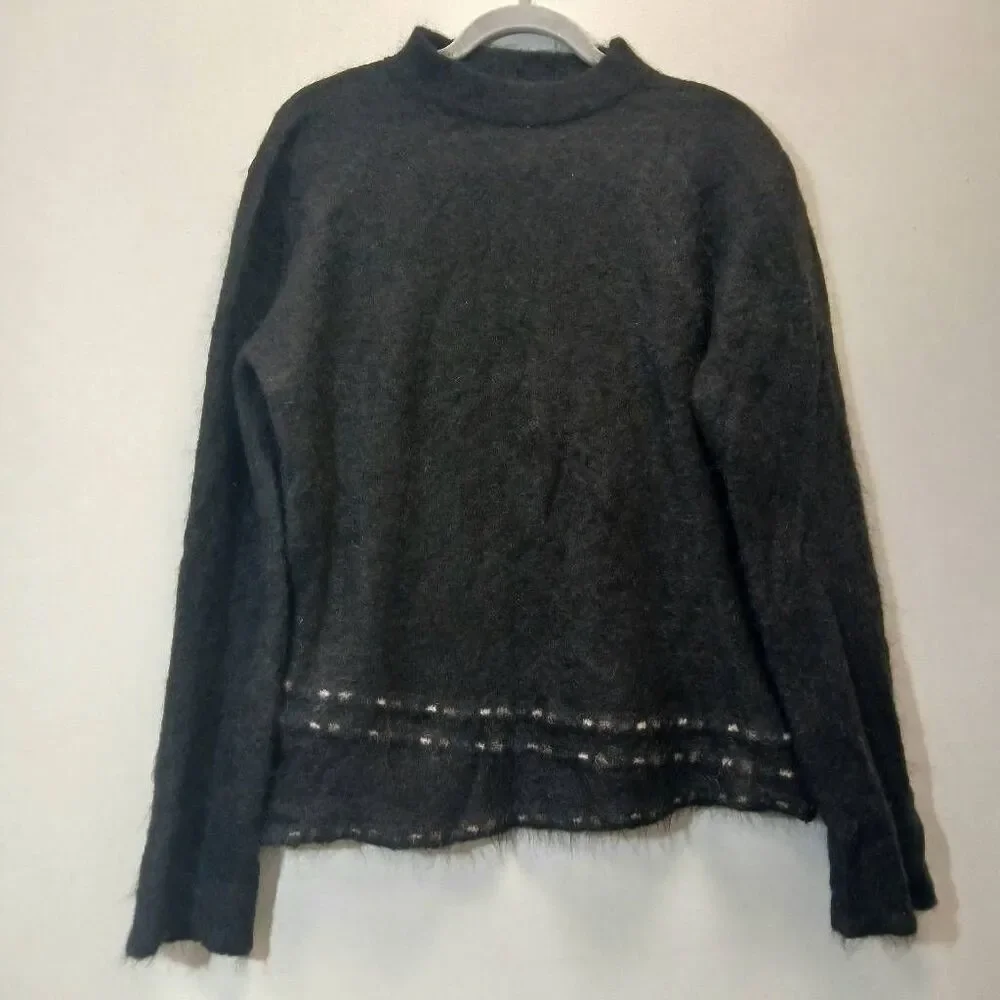 Migoscha womens medium sweater super kid mohair Italian black tan mockneck